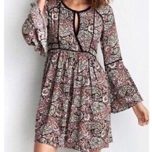 American Eagle Outfitters Boho Paisley Velvet Mini Bell Sleeve Dress Size Small
